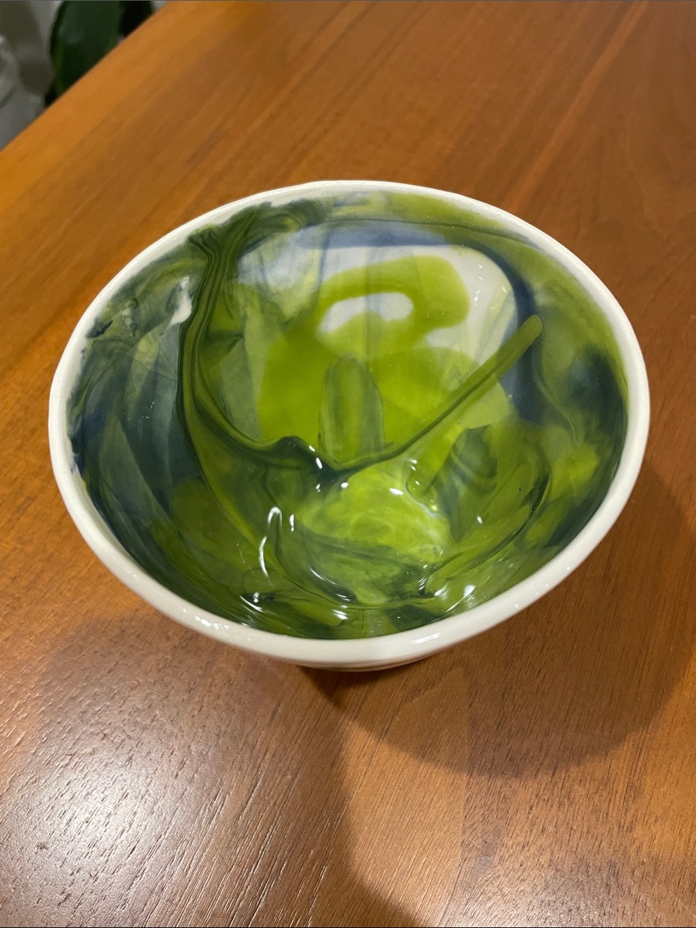 Northern lights, Handmade Ceramic Bowl in Green and Dark Green Glaze